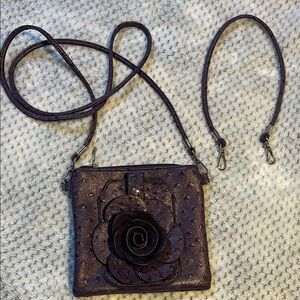 Women’s Crossbody Bag with Floral Accent - Purple